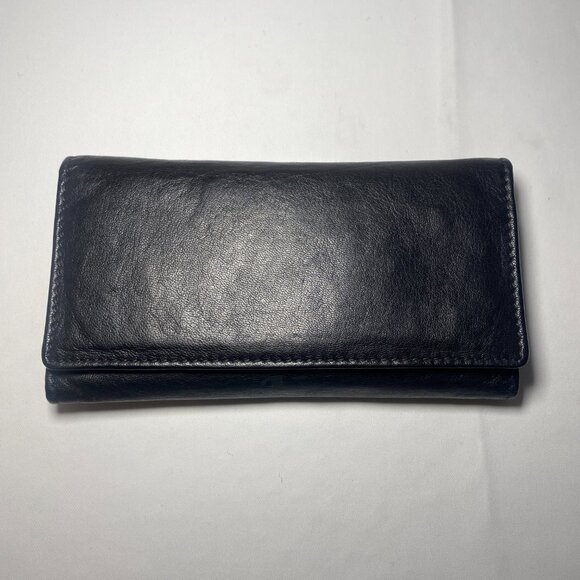 F&L Classic Black Tri-Fold Full Grain Leather Wallet RFID Zipper Snaps New NoBox - Picture 2 of 9
